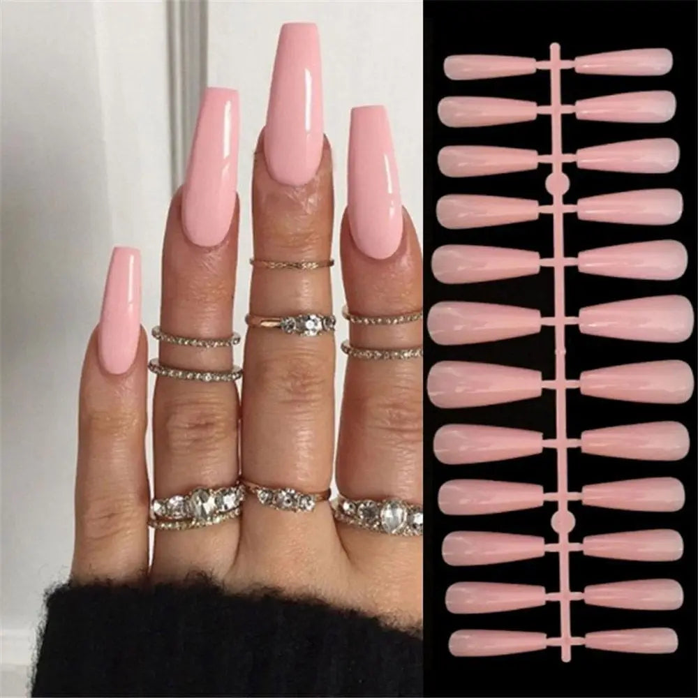 Long Stiletto French Fake Nails-5